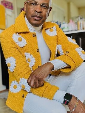 Yellow Daisy-Embroidered Bouclé Jacket - Men’s